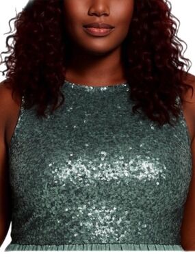 City Chic Be Dazzle Sequin Crop Top in Topaz Green - Plus Size 20 NWT